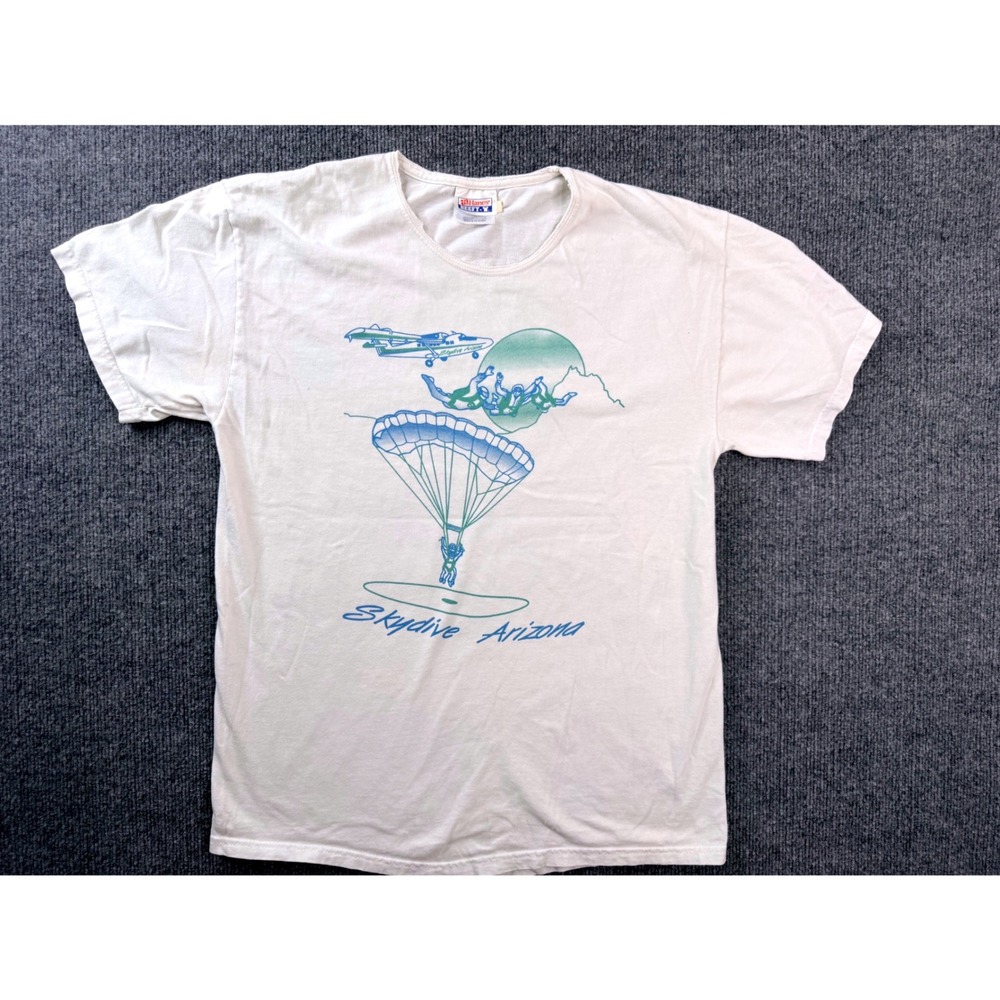 Hanes Skydive Arizona T Shirt Mens Medium White Graphic Tee 13000 Ft Eloy Y2K